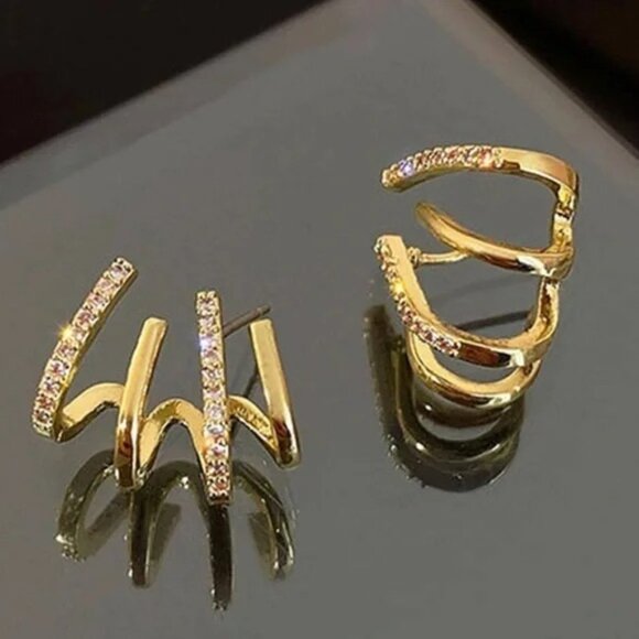 Gold tone Rhinestone Ear Cuff Earrings - Picture 2 of 4